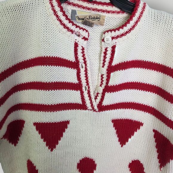 Vintage Diane Von Furstenberg Geometric Knit Sweater White Red Size Small - Picture 6 of 9